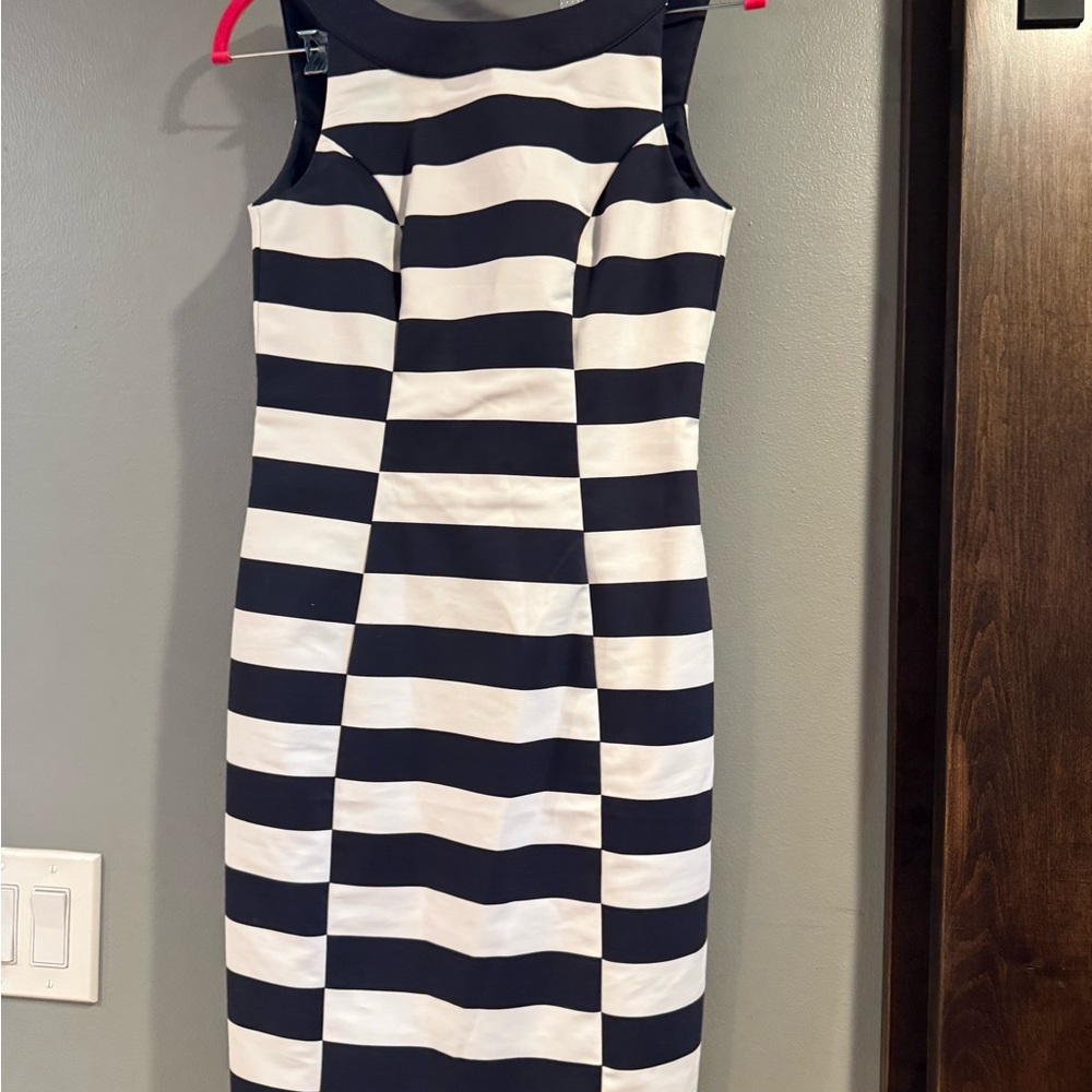 H&M Navy and White Striped Midi Dress